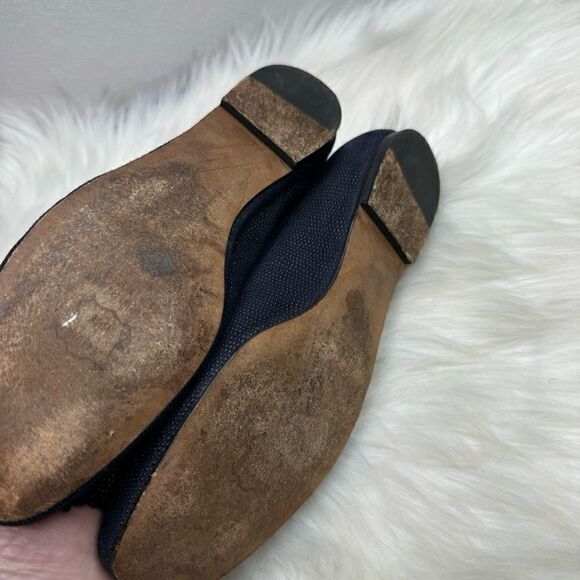 Stuart Weitzman Tulip Bow Square Toe Navy Flats 7.5 - Picture 3 of 7